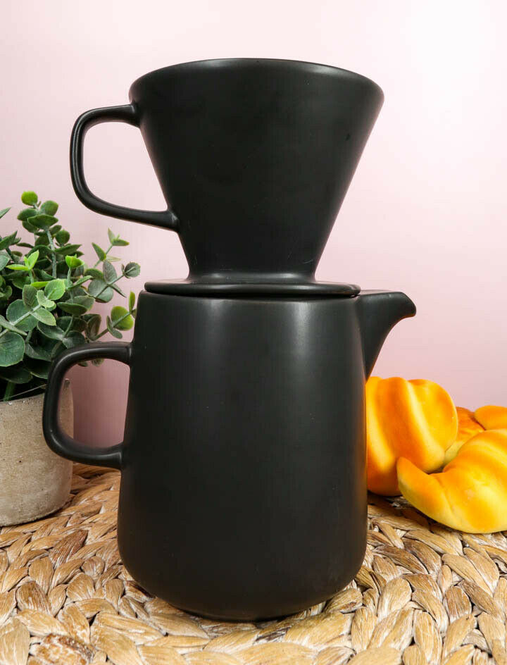 Primary image for Black Porcelain Coffee Maker Carafe Pot With Pour Over Dripper Filter Cup Set