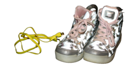 Skechers Pink Grey Holographic High Top Kids Sneakers 3.5 Energy Lights 2.0 - $22.50