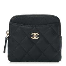 Caviar Quilted Zip Card Holder Wallet Black - £2,138.27 GBP