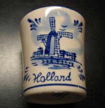 Holland Shot Glass Ceramic White Blue Windmill Marked Hand Painted Delftrive - £6.40 GBP