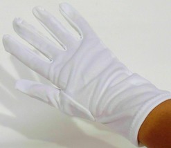 Pair Santa Gloves White Christmas Costume Small/Medium Stretchable 10&quot;Long Nylon - £4.03 GBP