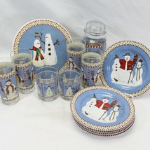 Sakura Snowman Dessert Plates Trivet Glasses Storage Jar Christmas  Lot ... - £33.63 GBP