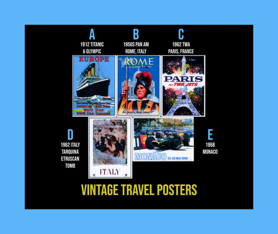 Vintage World Travel / Tourism Mini Posters Magnet Mirror Pinback 3.5&quot; x... - $4.49+