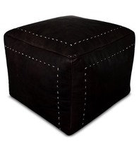 Authentic Black Ottoman Leather Pouf,Handmade Black Leather Footstool Po... - $120.63 CAD