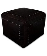 Authentic Black Ottoman Leather Pouf,Handmade Black Leather Footstool Po... - $120.63 CAD