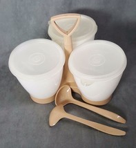 Vintage Tupperware Condiment Caddy w Lids Spoons #757 FREE SHIPPING Beige - £24.81 GBP