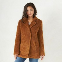 LC Lauren Conrad Furry Terra Cotta Notch Collar Coat fur sweater Size 6 - £38.77 GBP