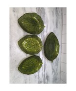 Pressed Glass Leaves Set, Green Decorative Leaves, Gold Paint Trim, Set ... - $470.41 MXN