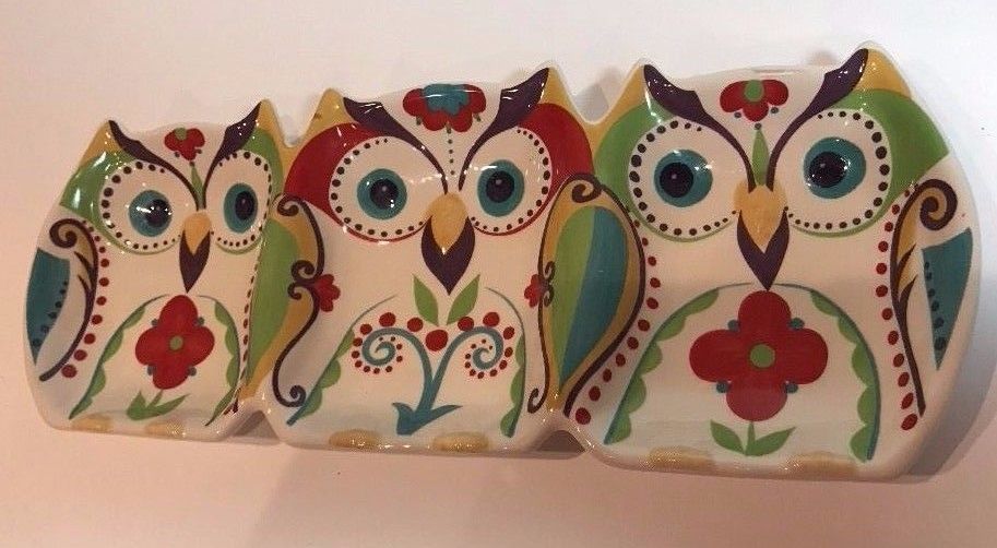 Primary image for Home Accents BELLA Serving Relish Dish 3 Section OWL Handcrafted Ceramic 14"D