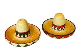 Salt Pepper Shakers vtg antique figurines Mexican Fiesta Sombrero Hats latino sp - £23.70 GBP