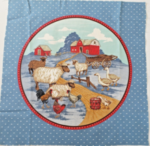 Farm Animals Blue Cranston Pillow Panel Sheep Geese Chickens 15.5 x 15.5&quot; Vtg. - $6.92