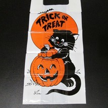 Vintage Kraft Halloween Trick Or Treat Bag Black Cat Ghost Safety Rules ... - $19.77