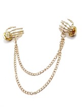 Skeleton Hands Bone Lapels Chains Collar Gold Gothic Brooch Boho Emo Necklace - £6.30 GBP