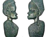 Vtg African Makonde Carved Wood Bust Heads Wall Hang Figure Figural Scul... - $23.71