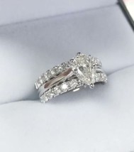 Pear Cut 3.00Ct Simulated Diamond Wedding Ring Trio Set 14k White Gold Size 9.5 - £263.46 GBP