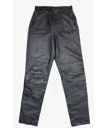 Vtg Womens Black Leather Pants High Waisted 40 Lined Germany 28 x 30 Mot... - $46.72 CAD