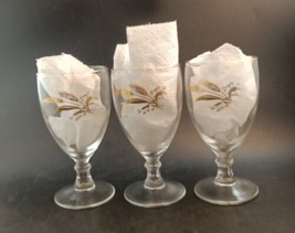 Set of 3 Libbey Gold Leaf Stemmed Water Glasses 8 oz - £6.96 GBP