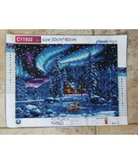 Finished Diamond Drawing Northern Lights Aurora Borealis Cabin Winter Night - £7.91 GBP