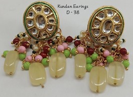 Indian Kundan Earrings Tops Bridal Beads Meena Gift Punjabi Muslim Jewelry Set4 - £16.13 GBP