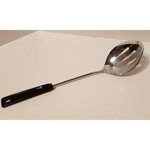 Vintage Ames 11&quot; Slotted Serving Spoon Black Handle Chrome Plated - £7.84 GBP