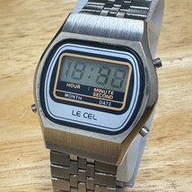 Vintage Le Cel Quartz Watch  Men Silver Barrel LCD Digital ~For Parts Repair - £25.71 GBP