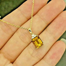 2.00 Ct Emerald Cut Citrine Necklace 14K Gold Plated Sterling Silver Pen... - £33.27 GBP