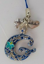 Painted Metal Keychain Blue Silver Letter &quot;G&quot; Charm Hibiscus Flower Aloha Hawaii - £4.72 GBP