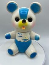 Vintage Bear Rubber Ducky Blue and White Squeaker Baby Toy Sanitoy 1950&#39;s - $11.39