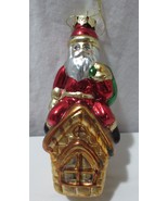 Vtg Santa on a Rooftop house Green bag Mercury Glass Ornament - $15.00