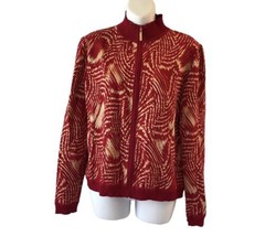 St. John Sport Zip Sweater Cardigan Red Gold Medium - $62.09