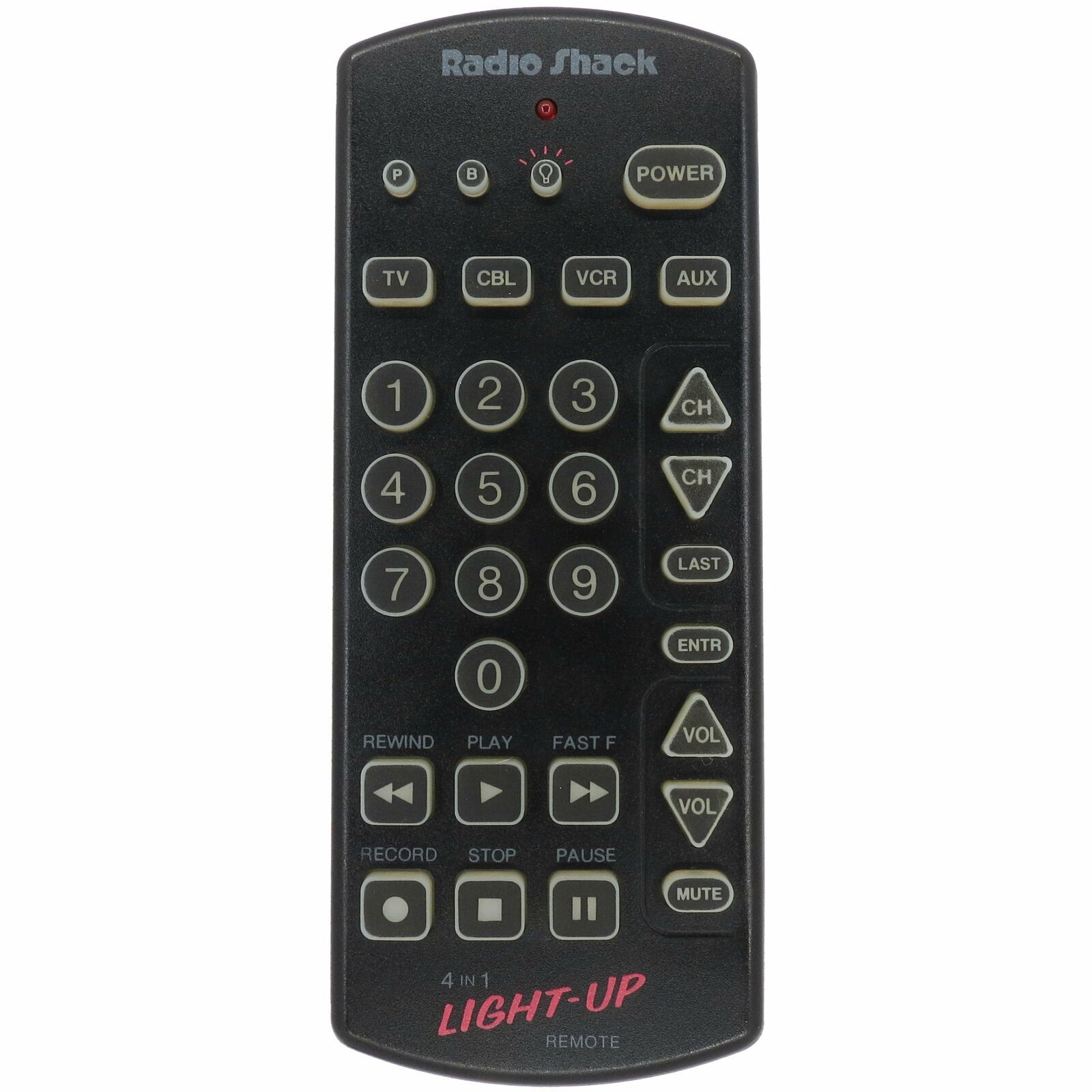 Radio Shack 15-1911 Light-Up 4 Device Universal Remote For TV, CBL, VCR, AUX - $7.89