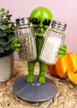 Ebros UFO Green Alien On Flying Saucer Spaceship Salt And Pepper Shakers Set - £19.95 GBP