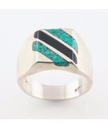 Vintage Mexican Sterling Silver Ring w/ Inlay Turquoise &amp; Black Enamel (... - $3,161.24 MXN
