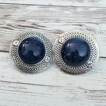 Vintage Clip On Earrings  Blue with Silver Tone - Broken Clips - Repair ... - £5.57 GBP