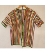 Handmade Crochet Cardigan Boho Multi Color Rainbow Tie Front Womens Cott... - $44.35