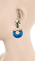 2.25" Drop Sky Indigo Blue Acrylic Rhinestones Retro Deco Inspired Hoop Earrings - $17.10