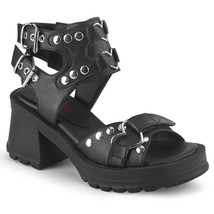 DEMONIA BRATTY-07 Black Chunky Heel Black Goth Lolita Ankle Strap Sandals Shoes - £67.90 GBP