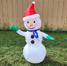 Airblown Inflatable 4 ft Waving Snowman with Stocking Hat &amp; Mittens - £19.32 GBP