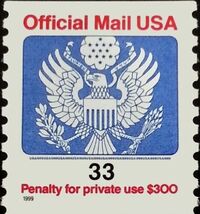 1999 33c Eagle Official Mail USA Red & Blue, Coil Scott O157 Mint F/VF NH - €1,70 EUR 1999 33c Eagle Official Mail USA Red & Blue, Coil Scott O157 Mint F/VF NH - €1,70 EUR