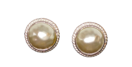 Richelieu Silver Tone Clip On Faux  Pearl Hammered Texture 80s Button - Flaw - £28.45 GBP