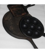 LOT OF 3 CAST IRON SKILLET PANS ~ UNSEASONED / SQUARE 5x5 PANCAKE FLAT E... - $42.08