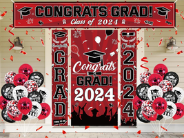 2024 Graduation Decorations, Class of 2024 Red Black Graduation Porch Sign Door  - £29.02 GBP