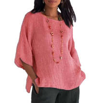 Vintage Cotton linen Shirt Autumn New Large Size S-5XL Three Quarter Sol... - $23.97+