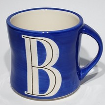 Anthropologie Blue Initial Letter B Embossed Monogram Mug Hand Painted 14 oz EUC - £12.47 GBP