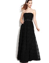 Adrianna Papell New Womens Black Strapless Embellished Rosette Dress Petites  4P - £125.28 GBP