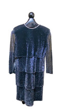 Patra Dress Size 8 Black Metallic Sequin Tiered Rhinestone Collar Night Luxe - £29.59 GBP