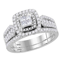 14kt White Gold Princess Diamond Cluster Halo Bridal Wedding Engagement Ring Set - £973.54 GBP