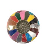 Moroccan leather Pouf, round Pouf, berber Pouf, Colorful Pouf with Beige... - $123.47 CAD