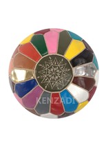 Moroccan leather Pouf, round Pouf, berber Pouf, Colorful Pouf with Beige... - £69.82 GBP