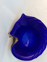 VTG Hand Blown Art Glass Fish Fox Cat Amber Blue Cased Trinket Dish Small Bowl - £19.55 GBP